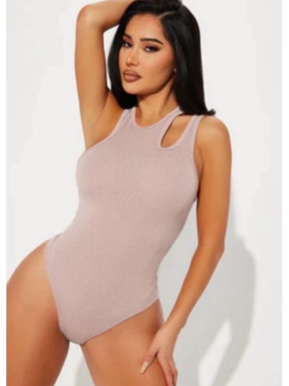 Fashion Nova Ribbed Cutout Tank Bodysuit - Blush Pink